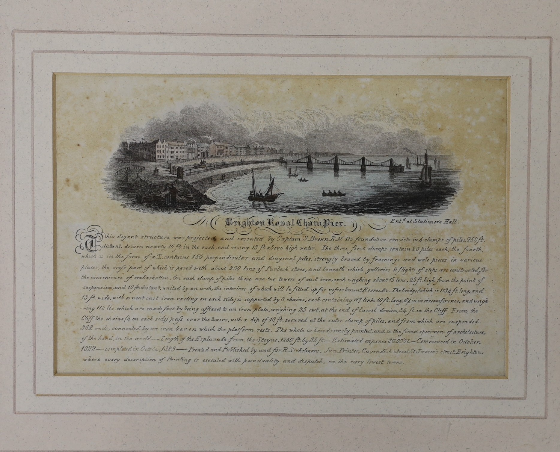 A hand coloured steel engraving of the Brighton Royal Chain Pier, 10 x 15cm, and two steel - Image 2 of 4