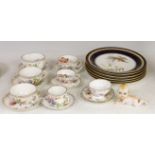 A group of Dresden floral cups and saucers, and five jewelled cabinet plates, etc.