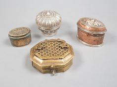 Four southeast Asian metal Betel nut containers, largest 7.5 cm