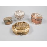 Four southeast Asian metal Betel nut containers, largest 7.5 cm