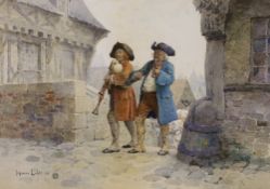 Maurice Leloir (1853-1940), watercolour, Street Musicians, signed and dated 1881, 25 x 36cm