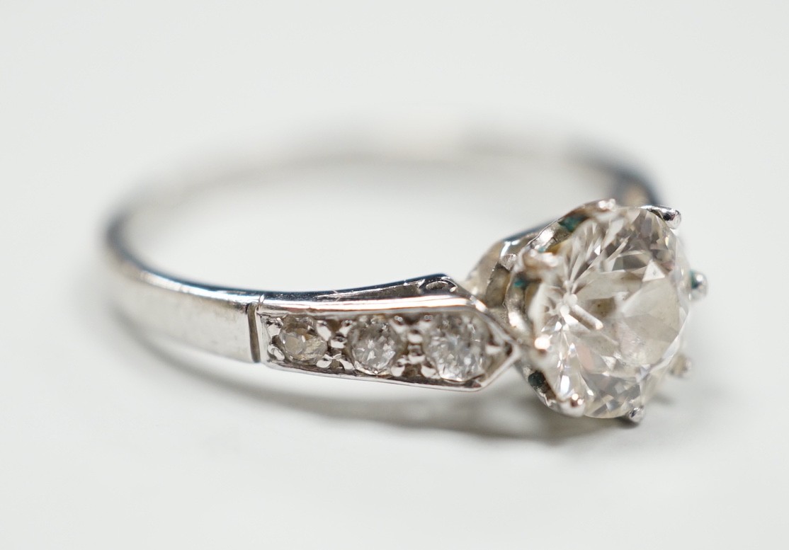 A mid 20th century white metal (stamped Plat) and single stone diamond ring, with diamond set - Image 3 of 4