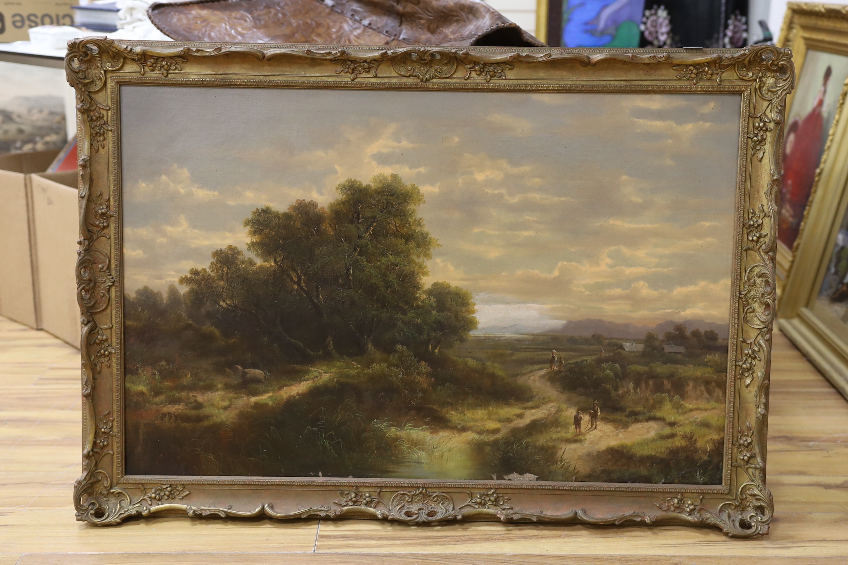 A. Long, oil on canvas, River landscape, signed, 66 x 103cm - Image 2 of 2