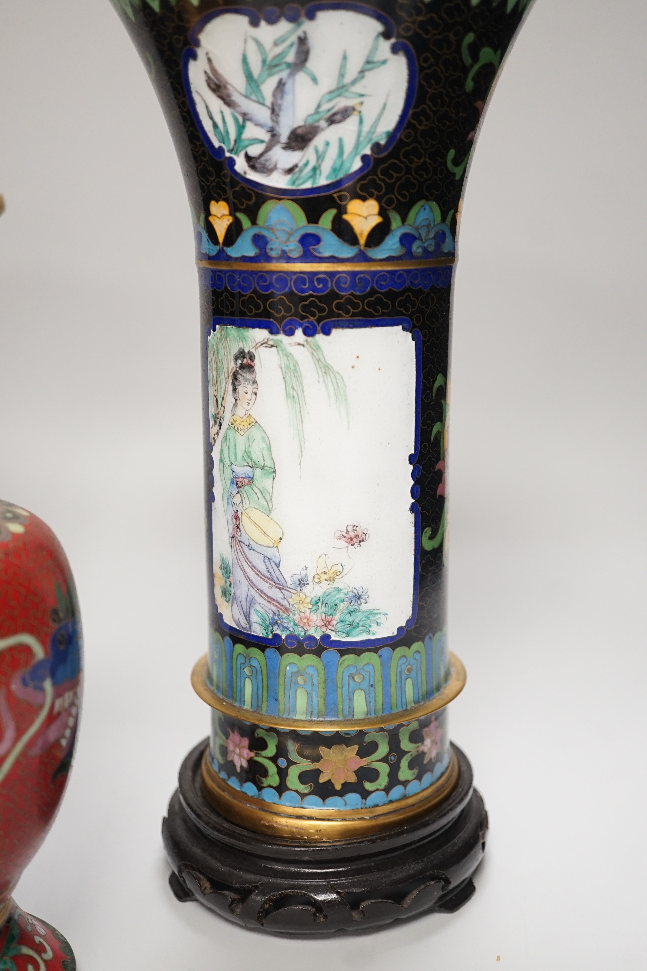 A pair of Chinese cloisonné enamel beaker vases and a dragon vase, pair of vases 27cm - Image 4 of 11