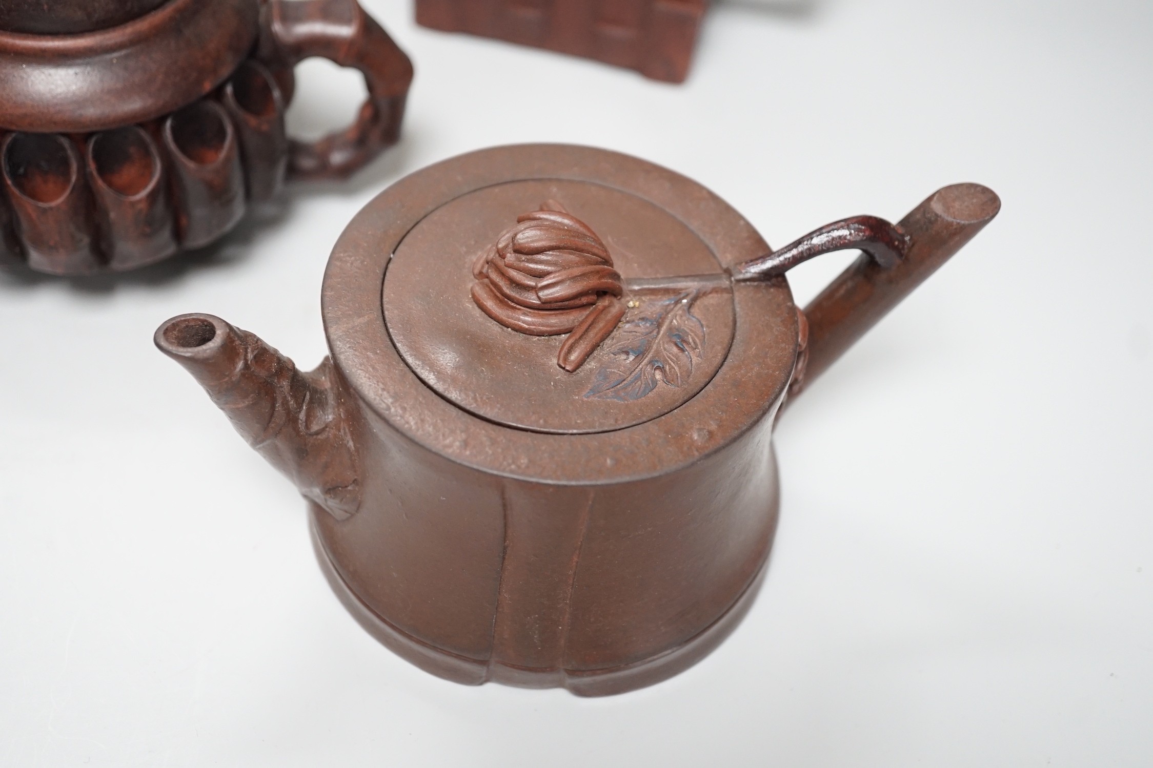 A collection of five Chinese Yixing teapots, tallest 6.5cms high - Image 2 of 13