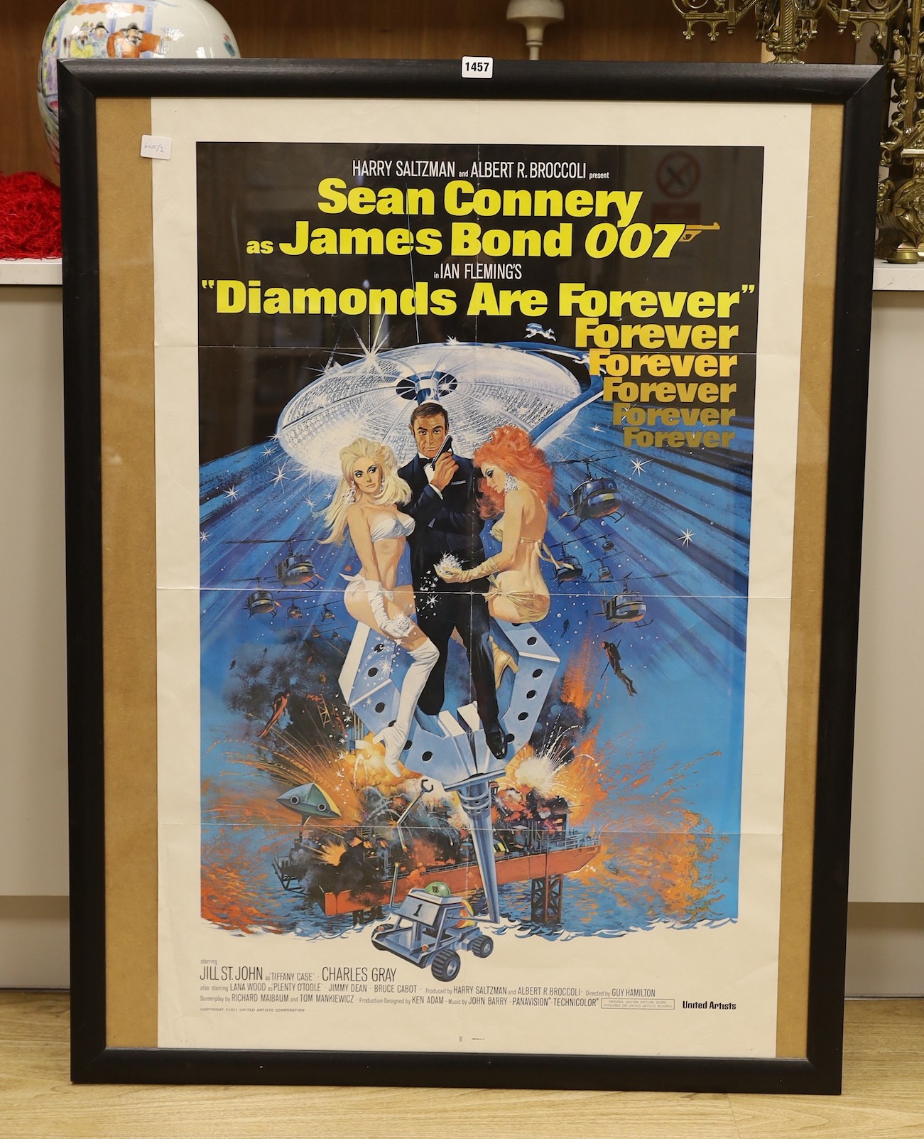 James Bond: Diamonds are Forever (1971) US 1 sheet film poster (framed), 104cms high x 27cms wide