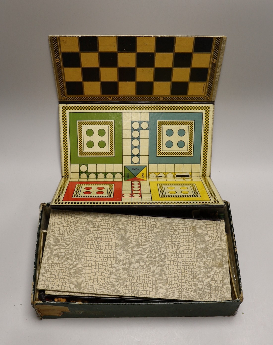 A Staunton pattern boxwood and ebony chess set, kings 7.5cm high and a boxed games compendium - Image 3 of 4