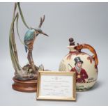 A musical John Peel jug and a Hereford Fine China kingfisher, together with its certificate. Tallest