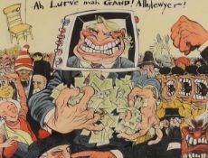 A.D.P., ink and watercolour, Donald Trump cartoon "Ah Lurve Mah Gahd! Ally lewyer", 28 x 36cm