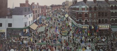 John Allin (1934-1991), limited edition print, 'Petticoat Lane', signed in pencil, 156/250, 34 x