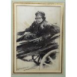 Attributed to Pericles Spiridonovich Ksidias (Greek, 1872-1942), pencil drawing, Figure in a cart,
