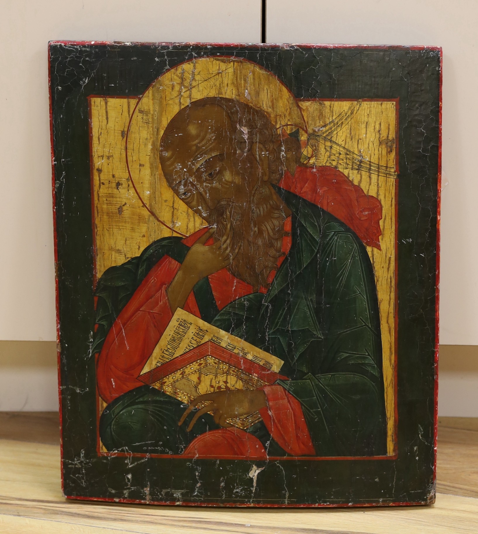 19th Century Russian School, tempera on wooden panel, Icon of St John the Evangelist, Maria Andipa - Image 2 of 6