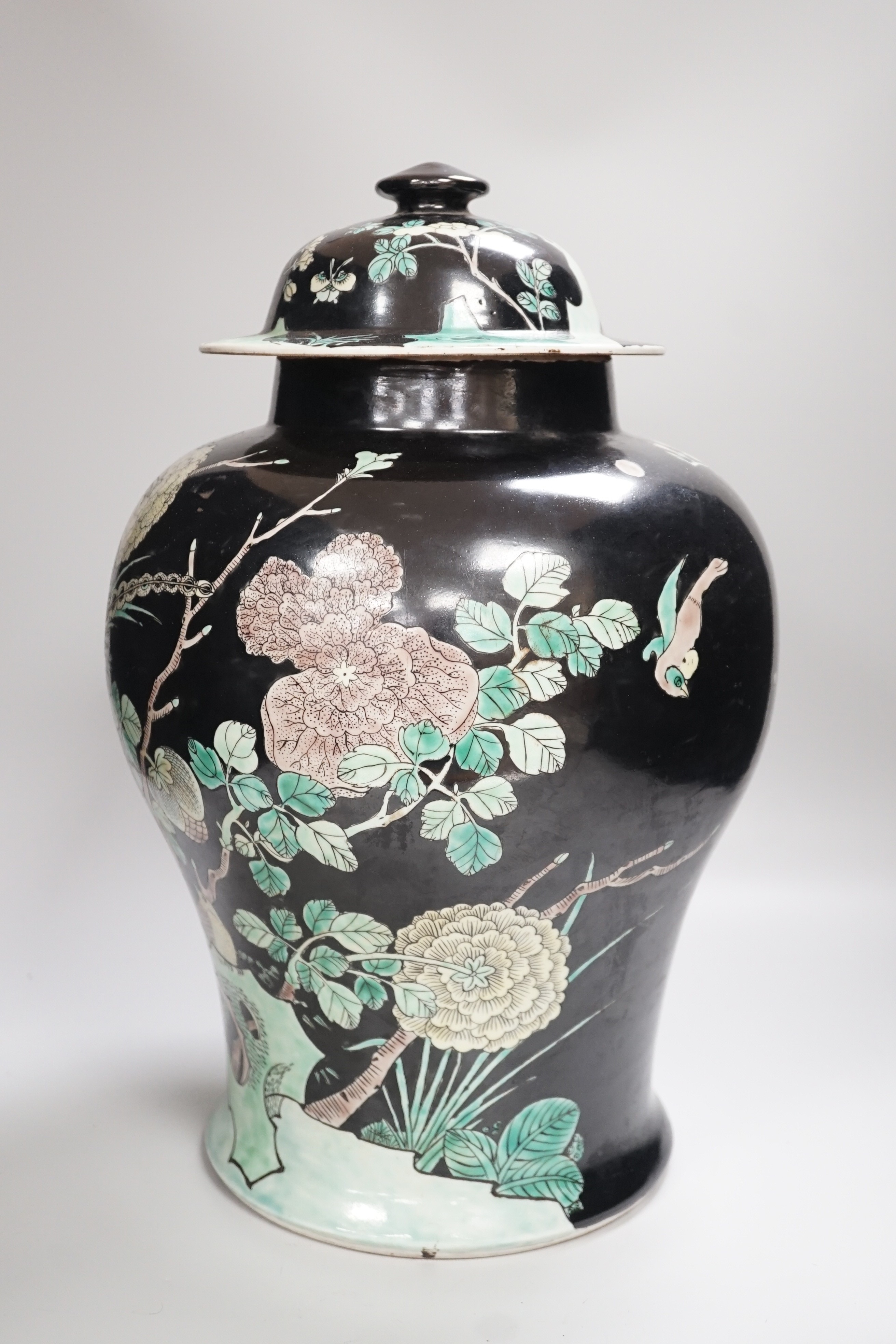 A large Chinese famille noire vase and cover, 42cm - Image 3 of 8