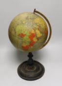 An Edwardian Philip’s 9 inch terrestrial globe, printed in Great Britain by George Philip and Son,