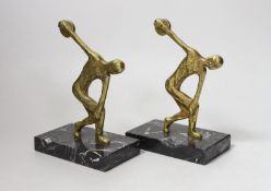 A pair of 1940s/50s French gilded bronze figural bookends, 17cm