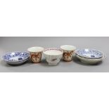 Three Chinese tea bowls and five saucers