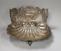 A South American white metal shell shaped baptismal font 29.5cm wide