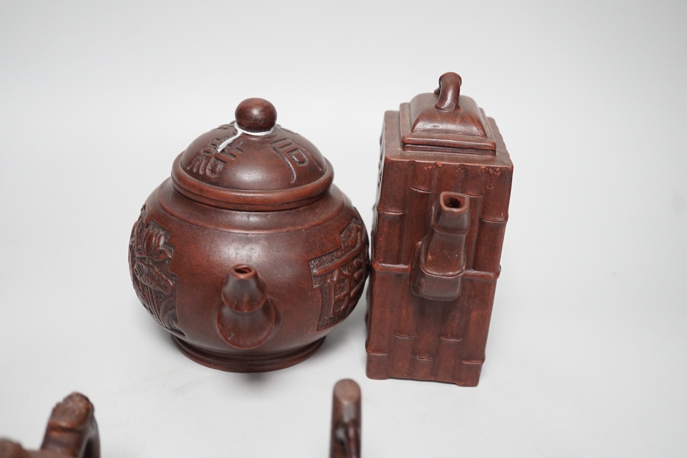 A collection of five Chinese Yixing teapots, tallest 6.5cms high - Image 8 of 13