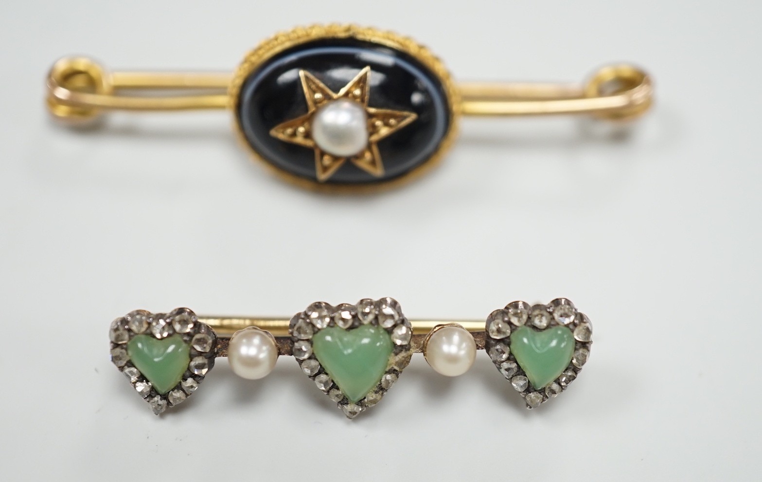 An early 20th century Austro-Hungarian? yellow metal, chrysoprase, rose cut diamond and seed - Image 2 of 5