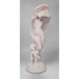 A resin marble figure of Venus and Cupid, 49cm high