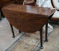 A George III mahogany padfoot drop leaf dining table, length 108cm extended, width 99cm, height