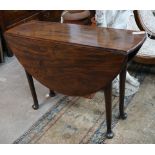 A George III mahogany padfoot drop leaf dining table, length 108cm extended, width 99cm, height