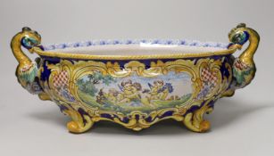 A Nevers, Antoine Montagnon majolica jardiniere, late 19th century, 47cm wide