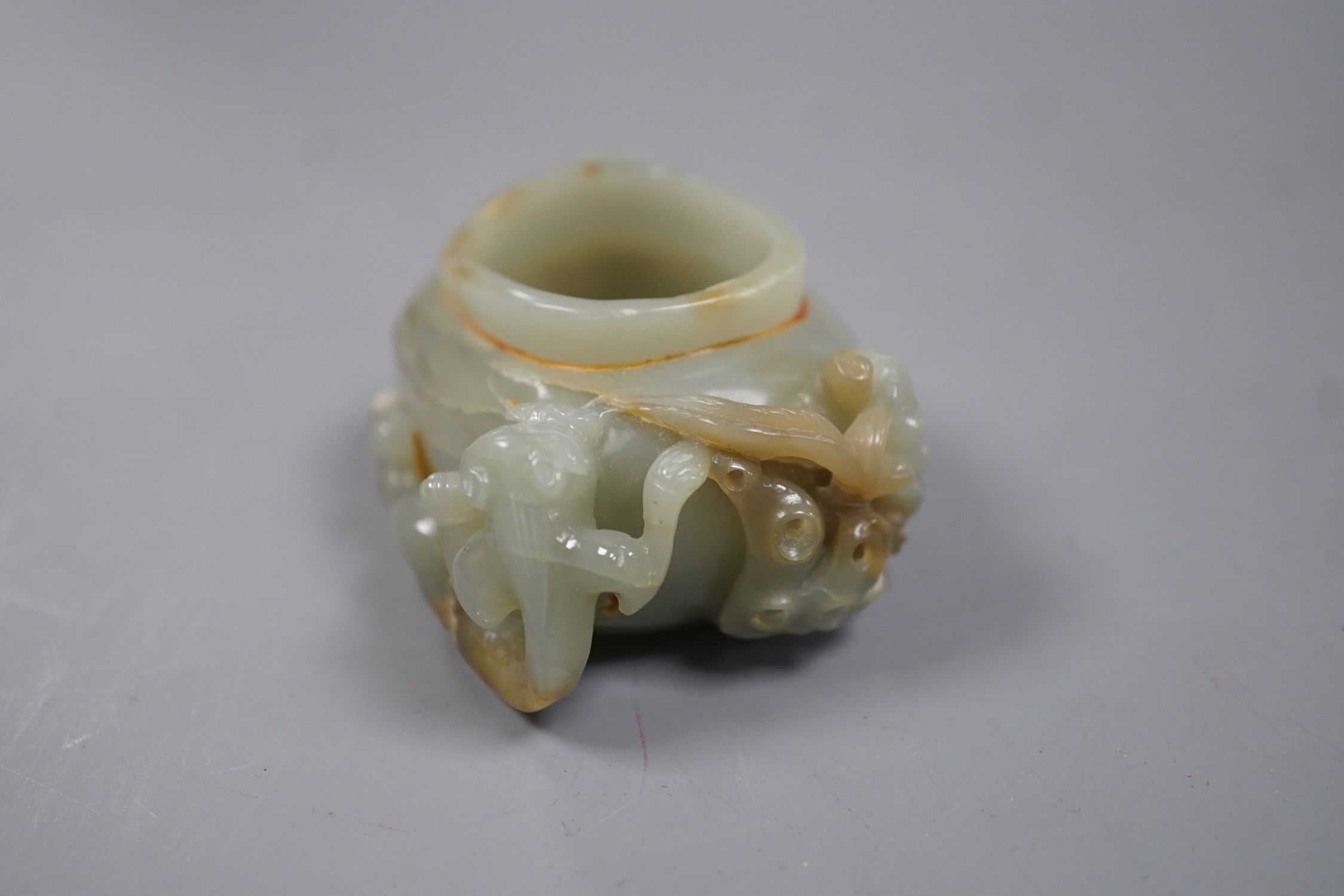 A Chinese celadon jade brushwasher, dragons - Image 2 of 4