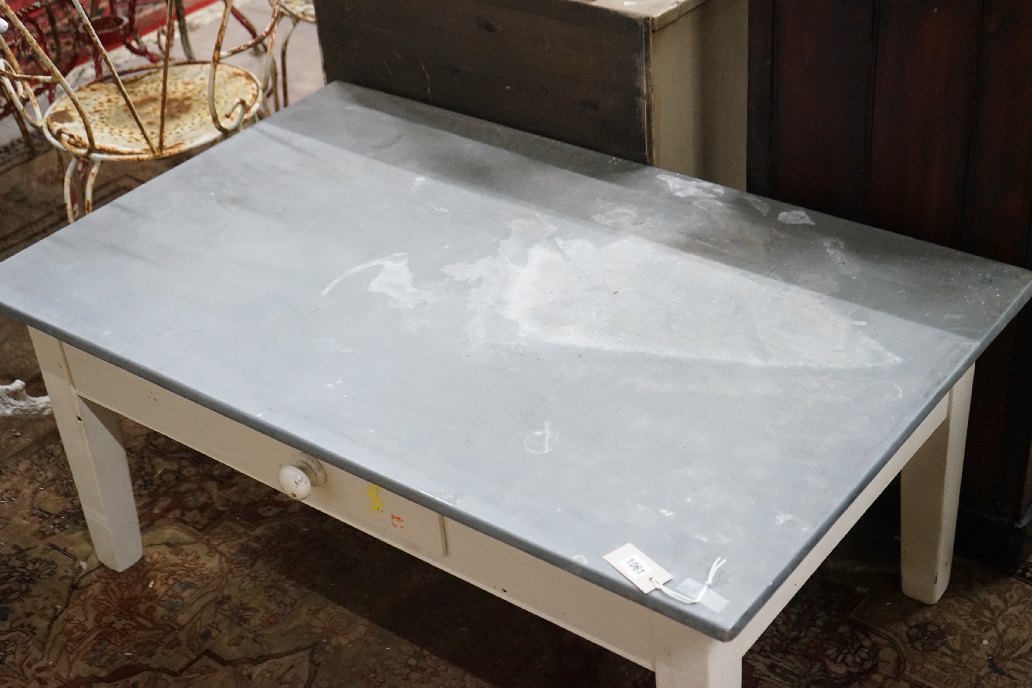 A painted rectangular zinc top coffee table, width 122cm, depth 77cm, height 53cm - Image 2 of 2