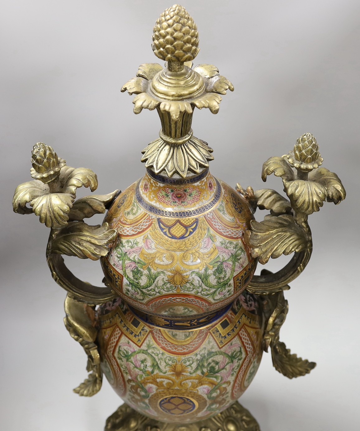 A large Louis XV-style ormolu-mounted ceramic urn. 69.5cm high - Image 3 of 4