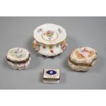 A Meissen pot with cover, 9cm and three various small trinket boxes