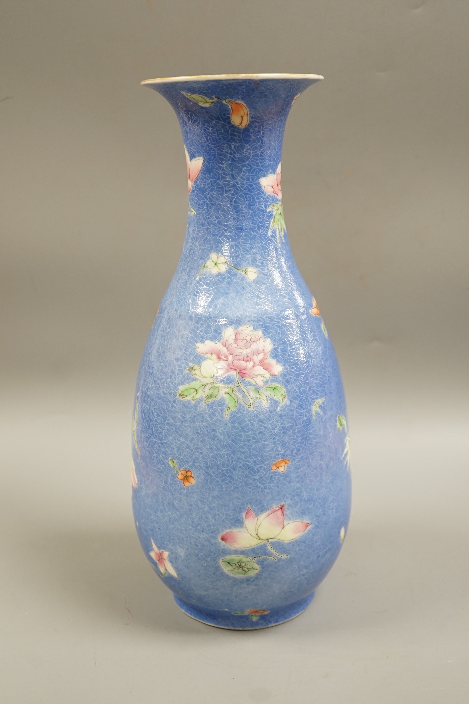 A Chinese sgraffito enamelled porcelain four flowers vase, Qianlong seal mark but Republic period, - Image 4 of 5