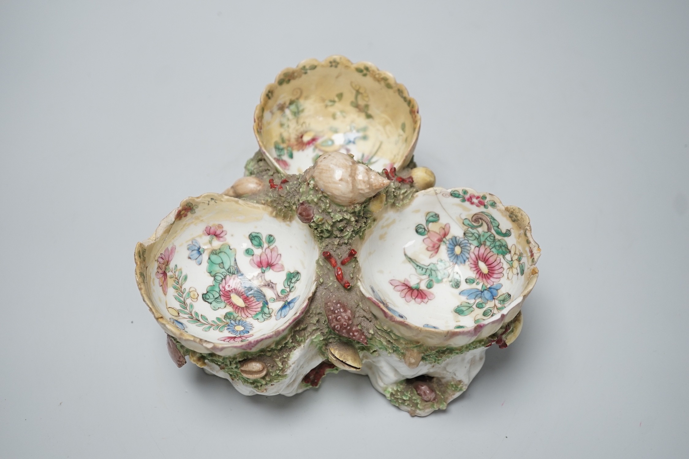 A Bow 'shell' sweetmeat centrepiece, c.1760, restored, 13cms high - Image 2 of 7