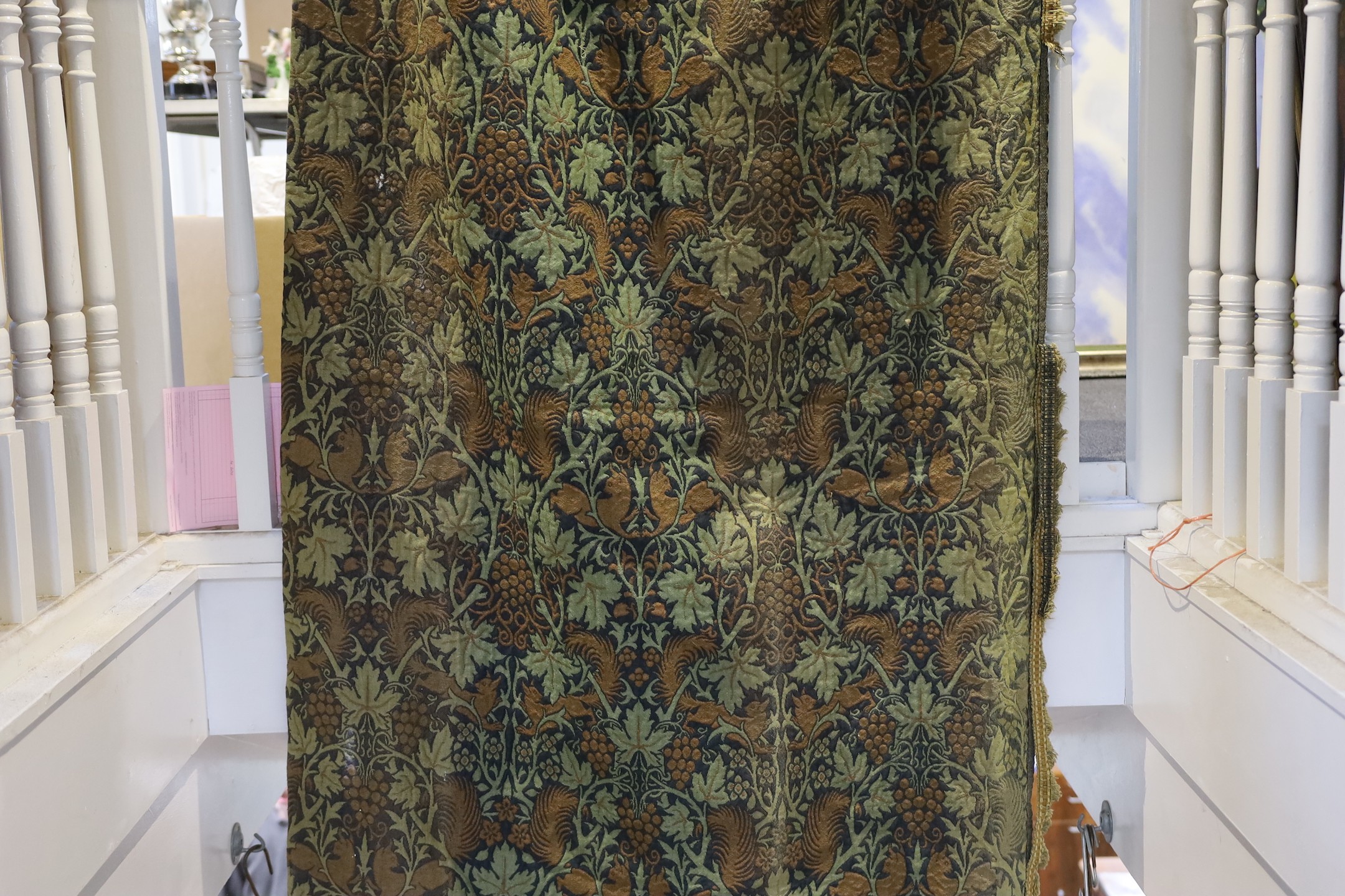 John Henry Dearle for Morris & Co. a pair of Squirrel design curtains, c.1890, hand loom woven - Image 7 of 8