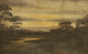 Harrison Bird Brown (1831-1915), oil on canvas, River landscape at sunset, 55 x 86cm