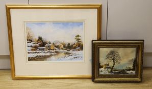 Geoff Kersey, watercolour, Winter in Bradford Dale, signed, 26 x 37cm, and a Charles Comber, oil