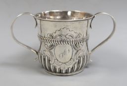 An early George III demi-fluted silver porringer, by John Moore, London, 1761, height 85mm, 7.2oz,