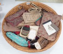 A collection of assorted curios, to include a red leather purse inscribed ‘Constantinople 1752’