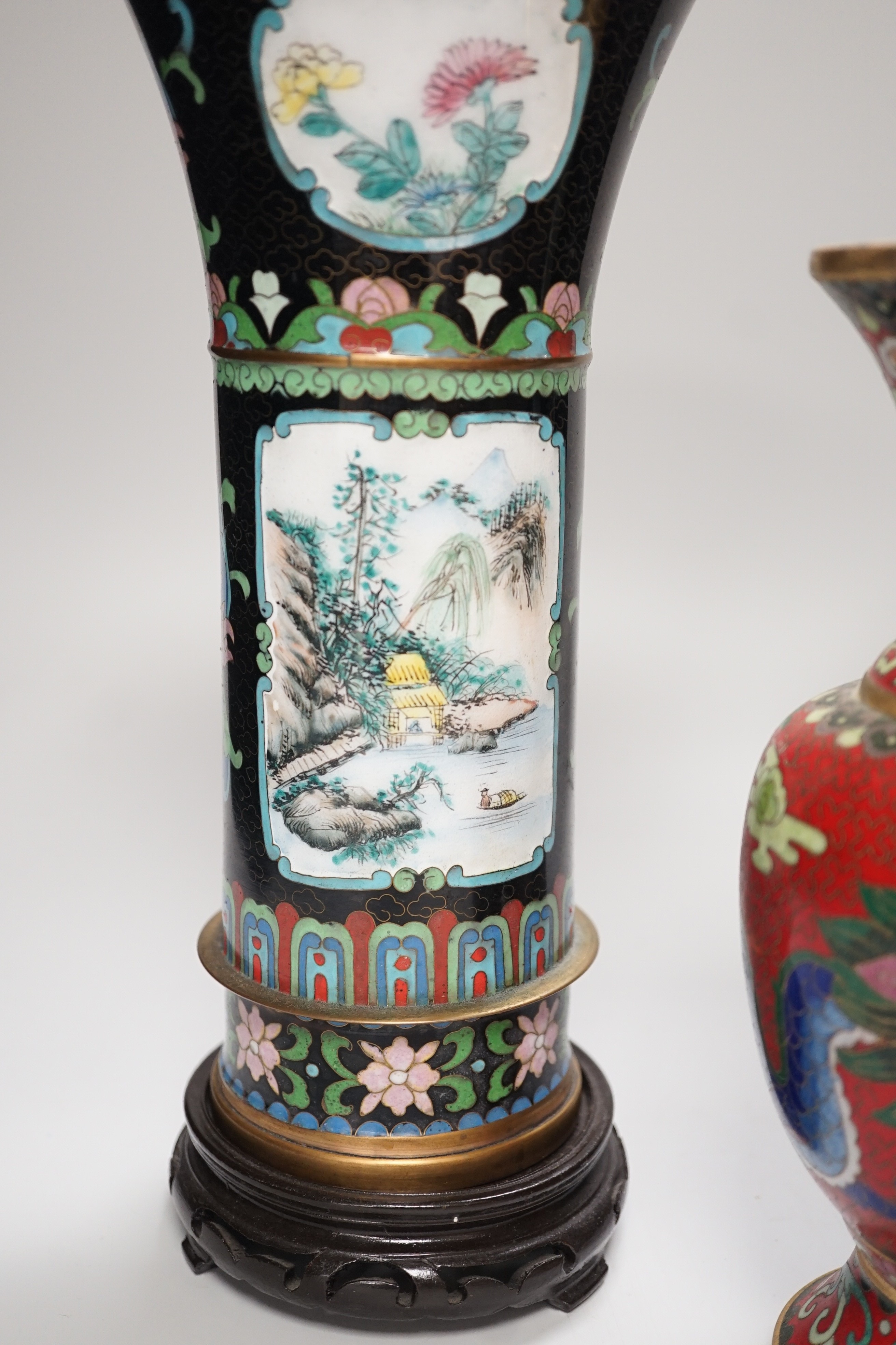 A pair of Chinese cloisonné enamel beaker vases and a dragon vase, pair of vases 27cm - Image 3 of 11