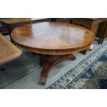 A William IV mahogany circular tilt top breakfast table, diameter 129cm, height 71cm