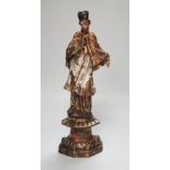 An 18th/19th century Continental carved wooden polychrome figure of saint, 33cms high