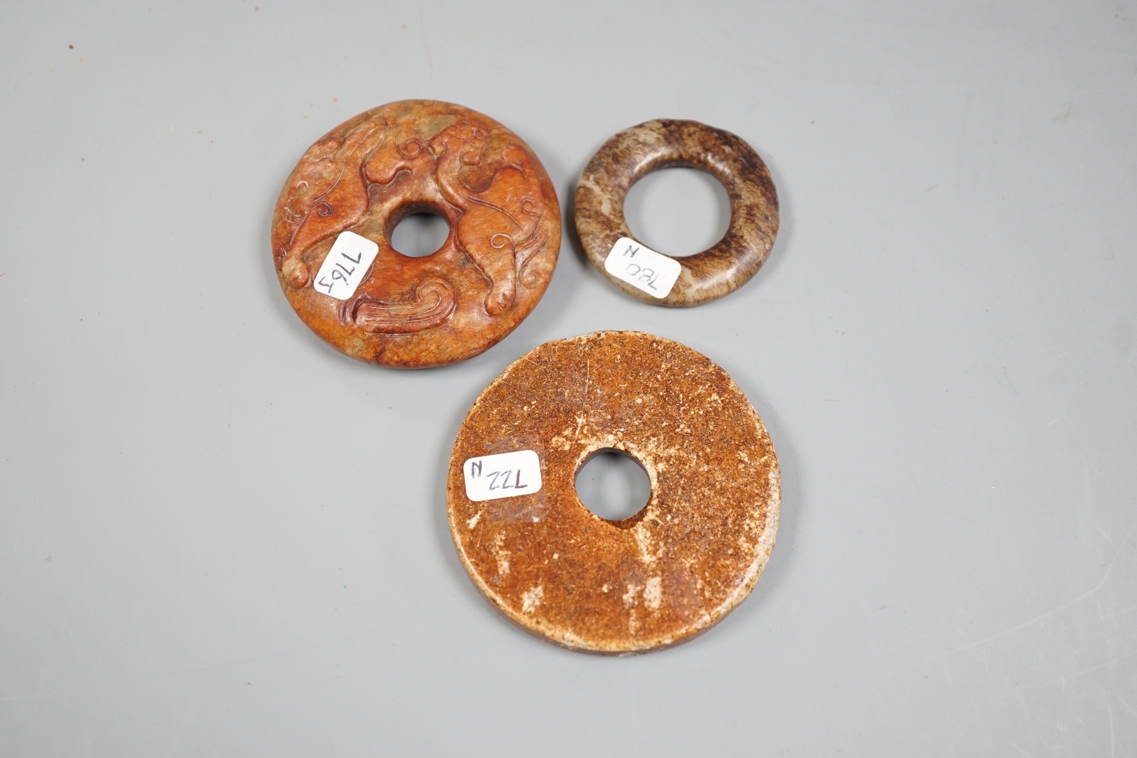 Three Chinese jade or hardstone roundels - Image 2 of 2