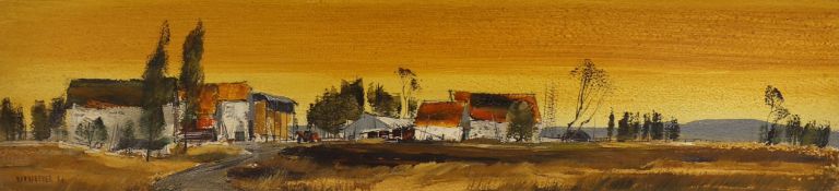 Michael Barnfather (1934-), oil on board, 'Near Chipping Sodbury', signed and dated '66, 14 x 60cm