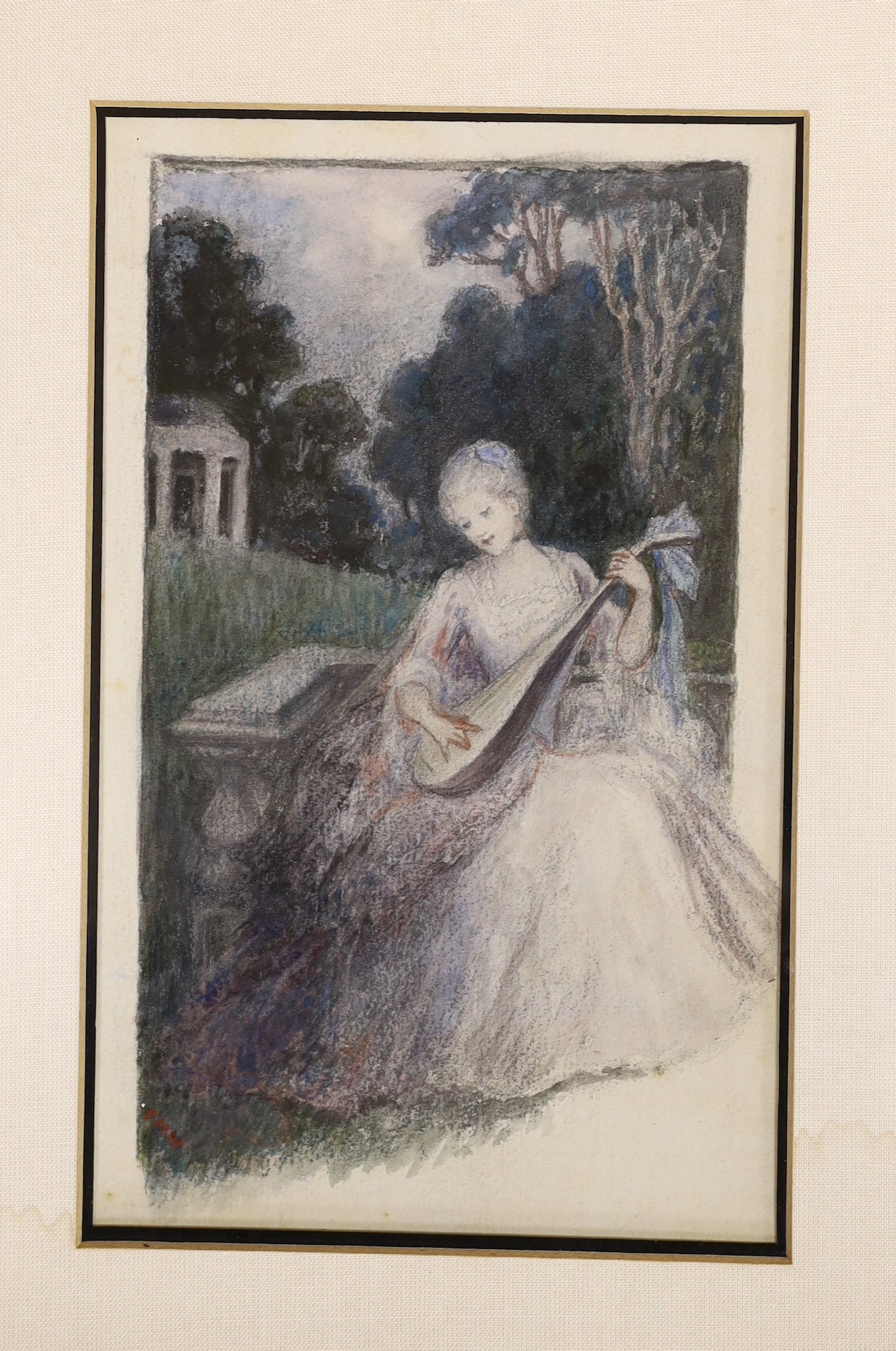 Cicely West (Exh.1925-29), pair of watercolours, Illustrations of ladies in parkland, one - Image 3 of 3