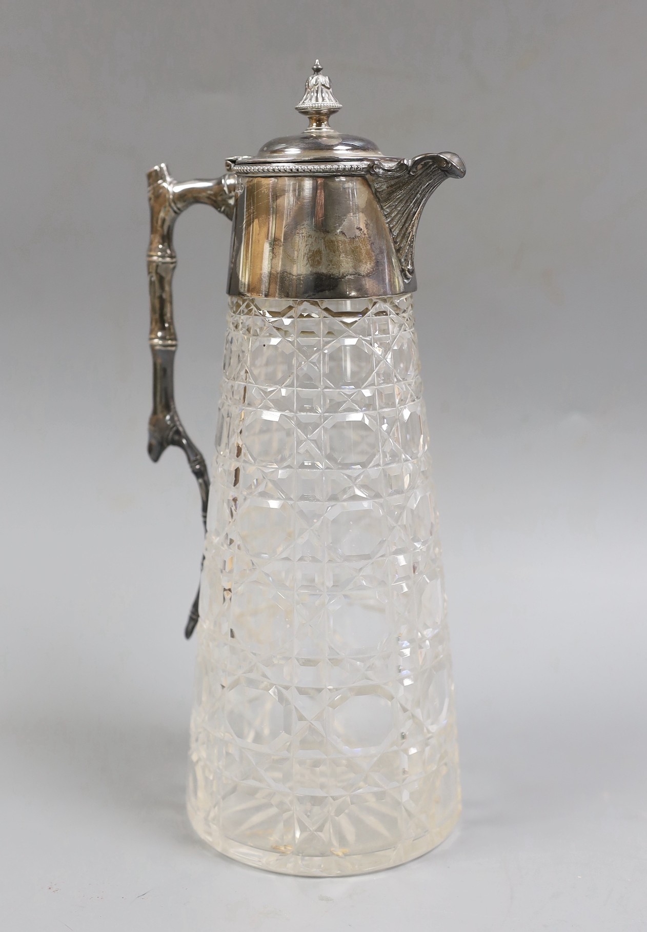 A late Victorian silver mounted cut glass claret jug, Goldsmiths & Silversmiths Co, Sheffield, 1897,