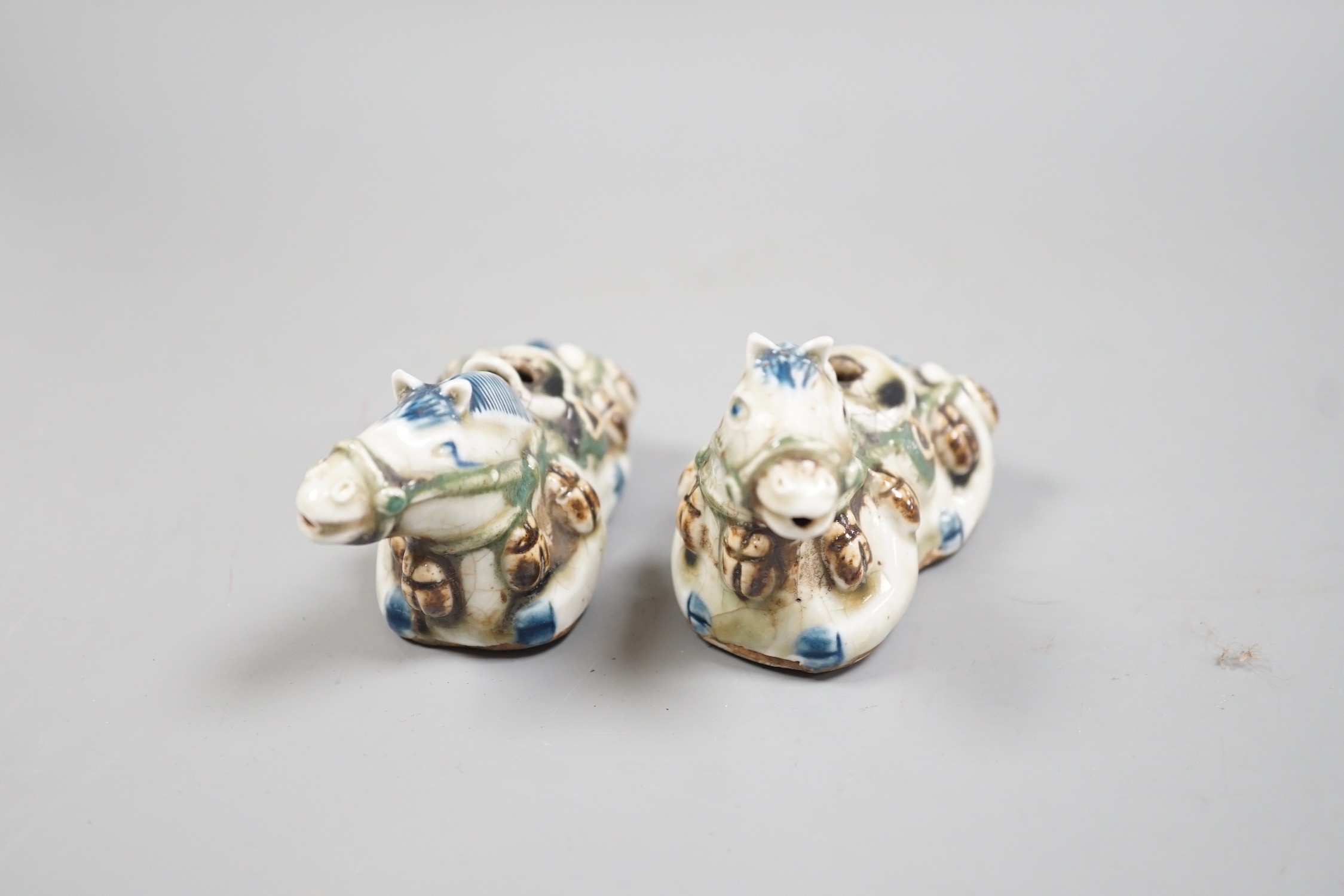 A pair of Chinese stoneware 'horse' rose water droppers, 10cm long - Image 2 of 4