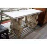 A carved stone Pegasus console table, width 127cm, depth 46cm, height 66cm