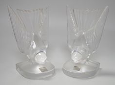 A pair of Lalique ‘Hirondelle’ glass bookends, 16cm high