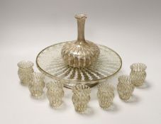 An Italian Salviati latticino and aventurine glass apperitif set, pedestal tray, seven glasses and a