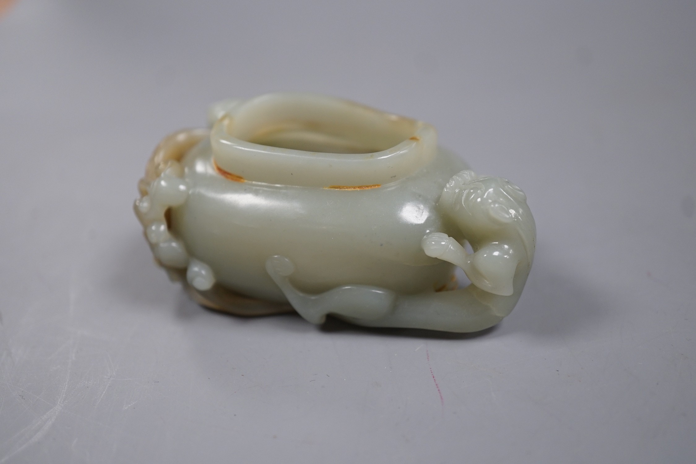 A Chinese celadon jade brushwasher, dragons - Image 3 of 4